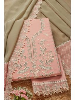 Soch - Women's Pink Organza Embroidered Unstitched Kurta & Pant with Dupatta