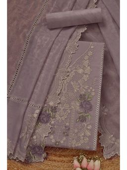 Soch - Women's Lavender Organza Shimmer Embroidered Unstitched Kurta & Pant with Dupatta