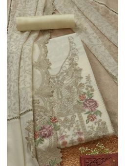 Soch - Women's Cream Organza Shimmer Embroidered Unstitched Kurta & Pant with Dupatta