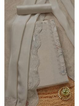 Soch - Women's Beige Organza Embroidered Unstitched Kurta & Pant with Dupatta