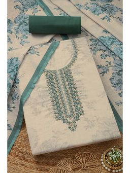 Soch - Women's Green Linen Floral Printed Unstitched Kurta & Pant with Dupatta