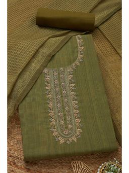 Soch - Women's Olive Linen Shimmer Embroidered Unstitched Kurta & Pant with Dupatta
