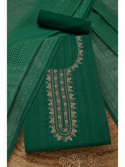 Soch - Women's Bottle Green Linen Shimmer Embroidered Unstitched Kurta & Pant with Dupatta