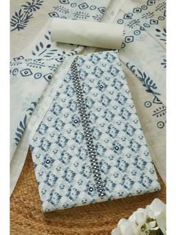 Soch - Women's Blue Linen Ethnic Motifs Unstitched Kurta & Pant with Dupatta