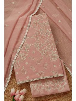 Soch - Women's Blush Pink Mul Chanderi Embroidered Unstitched Kurta & Pant with Dupatta
