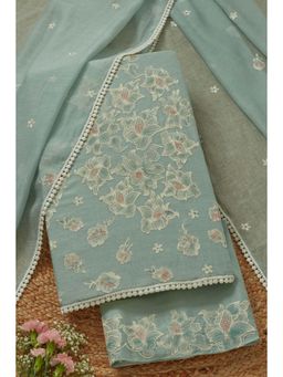 Soch - Women's Blue Mul Chanderi Embroidered Unstitched Kurta & Pant with Dupatta
