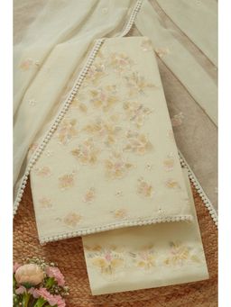 Soch - Women's Cream Mul Chanderi Embroidered Unstitched Kurta & Pant with Dupatta