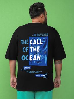 Bewakoof - Men's Black Ocean Child Graphic Printed Oversized Plus Size T-shirt