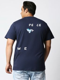 Bewakoof - Men's Blue Peace Not War Graphic Printed Oversized Plus Size T-shirt
