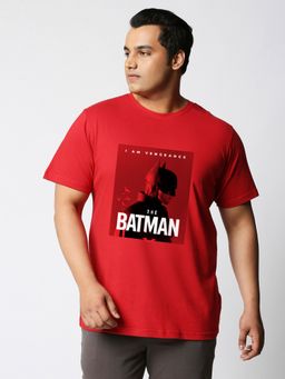 Bewakoof - Official DC Men's Red Batman Poster Graphic Printed Oversized Plus Size T-shirt