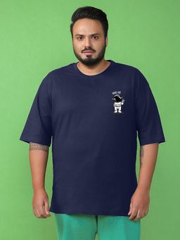 Bewakoof - Men's Blue Peace Out Astronaut Graphic Printed Oversized Plus Size T-shirt