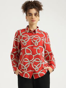United Colors of Benetton - Red and White Geometric Printed Shirt