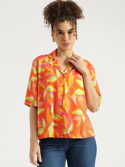 United Colors of Benetton - Multi-Color Cuban Collar Printed Relaxed Shirt