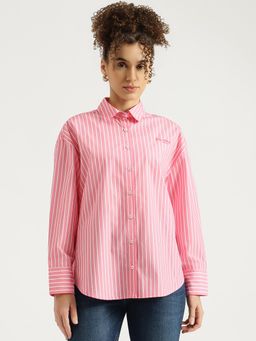 United Colors of Benetton - Pink and White Striped Poplin Shirt