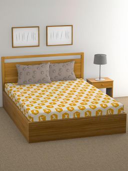 At Home by Nilkamal - 83 Black Shots Double Bedsheet with 2 Pillow Covers Mustard (Queen)