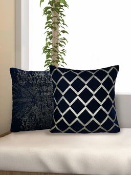 At Home by Nilkamal - Beverly Poly Velvet Abstract Cushion Covers Navy (16x16 Inches)