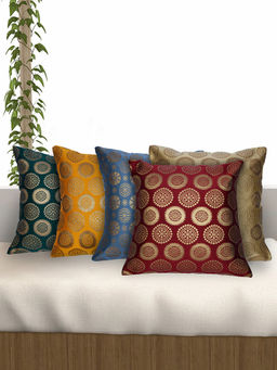 At Home by Nilkamal - Beverly Poly Brocade Elegant Hue Cushion Covers Multicolor (16x16 Inches)
