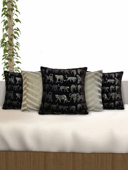 At Home by Nilkamal - Beverly Poly Velvet Cushion Covers Gold Beige & Brown (16x16 Inches)