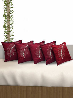 At Home by Nilkamal - Beverly Poly Velvet Cushion Covers Maroon (16x16 Inches)
