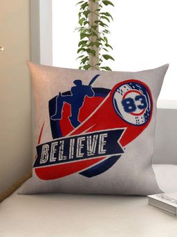At Home by Nilkamal - 83 Cricket Theme Cushion Cover - White (16x16 Inches)