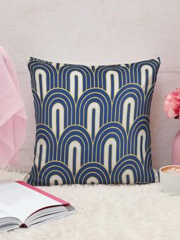 At Home by Nilkamal - Ariel Retro Satin Filled Cushion|12 x 12 inches|Yellow & Navy Blue