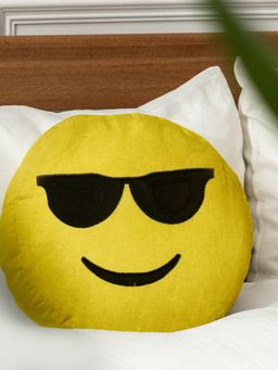 At Home by Nilkamal - Smiley Sunglasses Emoji Polyester Filled Cushion Yellow (14X14)