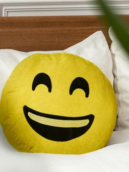 At Home by Nilkamal - Smiley Laugh Emoji Polyester Filled Cushion Yellow (14X14)