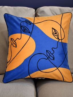 At Home by Nilkamal - Abstract Chambray Cushion Cover|Pack of 1|16 x 16 inches|Blue & Yellow