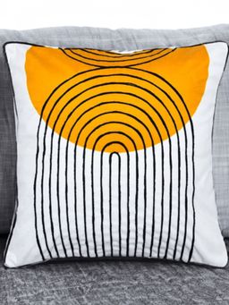At Home by Nilkamal - Abstract Chambray Cushion Cover|Pack of 1|16 x 16 inches|Black, Yellow & White