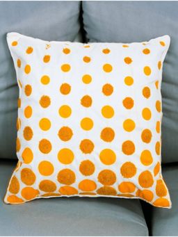 At Home by Nilkamal - Amelia Polka Dot Taffeta Fabric Cushion Cover Yellow & White (16x16 Inches)