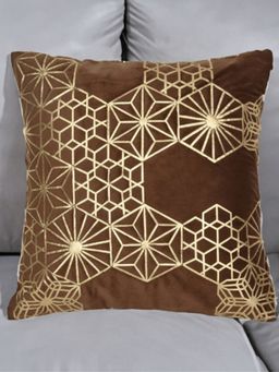 At Home by Nilkamal - Abstract Poly Velvet Cushion Cover|Pack of 1|16 x 16 inches|Gold & Cappuccino