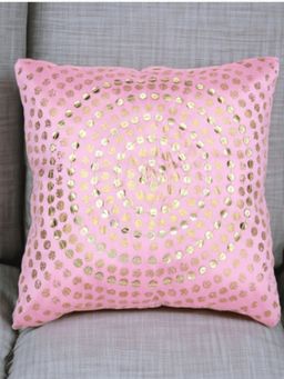 At Home by Nilkamal - Amelia Sequin Dupion Fabric Cushion Cover Pink & Gold (12x12 Inches)
