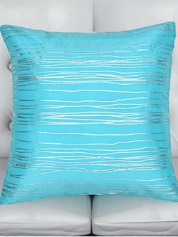 At Home by Nilkamal - Amelia Striped Velvet Cushion Cover Blue & Silver (16x16 Inches)
