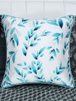 At Home by Nilkamal - Floral Dupion Cushion Cover|Pack of 1|16 x 16 inches|White & Blue