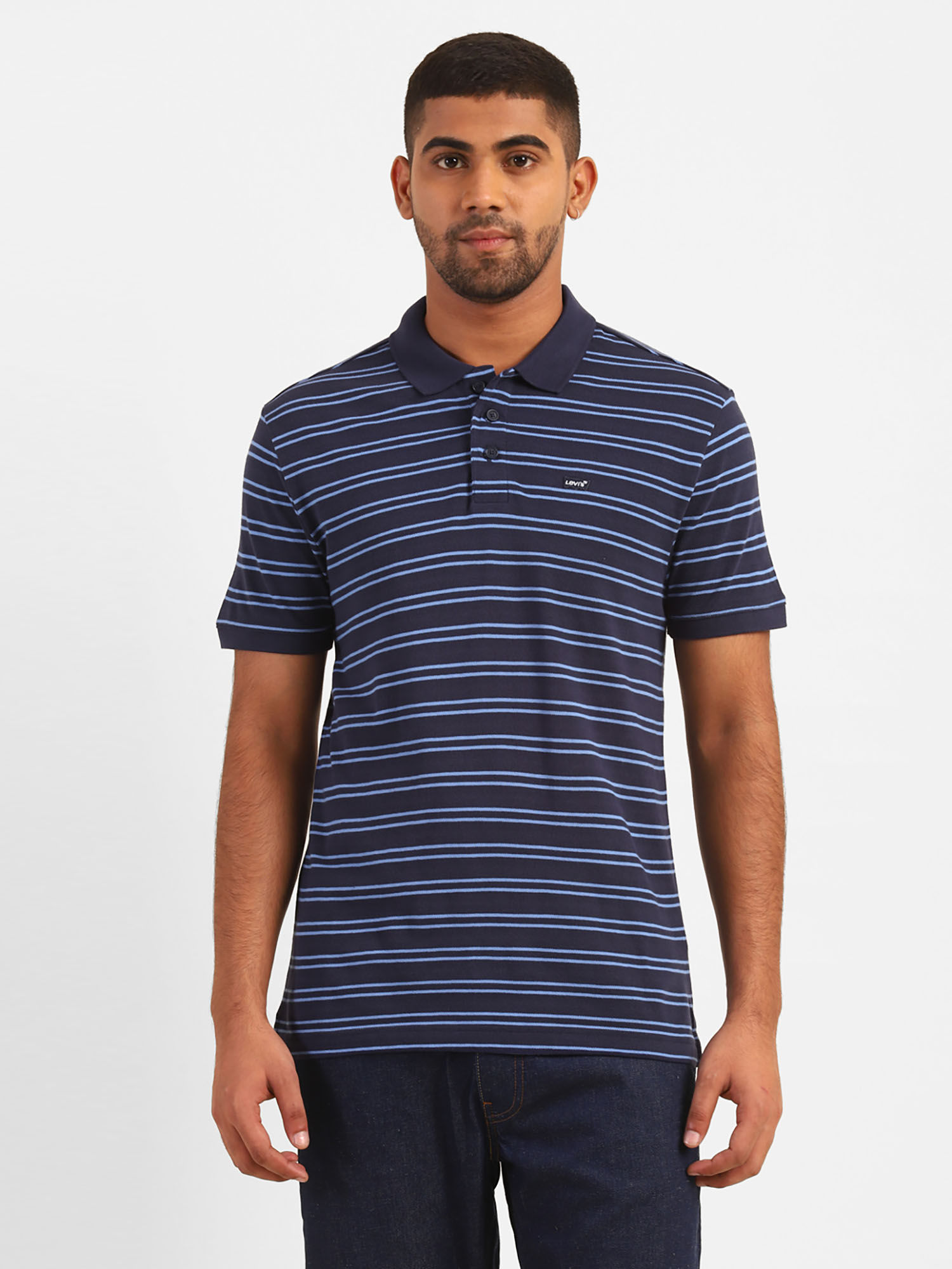 Men Navy Blue Blue Polo T-shirt 