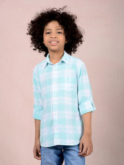 CRIMSOUNE CLUB - Boy Green Checks Cotton Knitted Shirt