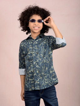 CRIMSOUNE CLUB - Boy Green Printed Cotton Shirt