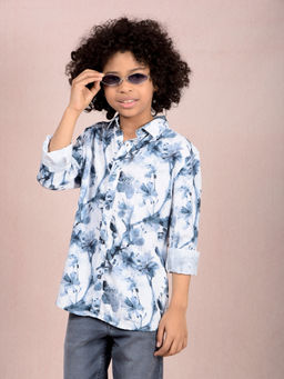 CRIMSOUNE CLUB - Boy Grey Floral Print Shirt