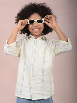 CRIMSOUNE CLUB - Boy Grey Vertical Stripes Cotton Shirt