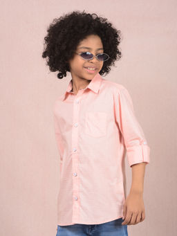 CRIMSOUNE CLUB - Boy Peach Checks Shirt