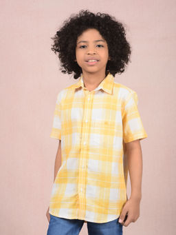 CRIMSOUNE CLUB - Boy Yellow Checks Cotton Knitted Shirt