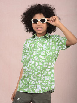 CRIMSOUNE CLUB - Boy Green Printed Cotton Shirt