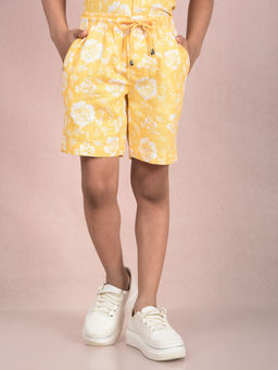 CRIMSOUNE CLUB - Boy Yellow Floral Print Cotton Knitted Shorts