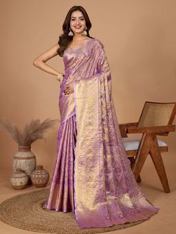 Vedant Vastram - Soft Litchi Silk Kanjivaram Purple Saree with Unstitched Blouse