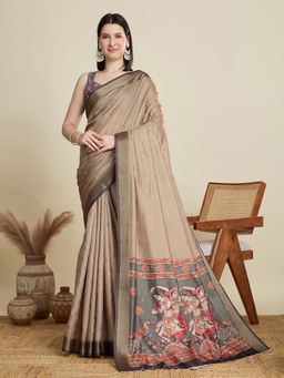 Vedant Vastram - Fancy Jacquard Bollywood Beige Saree with Unstitched Blouse