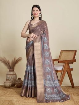 Vedant Vastram - Fancy Jacquard Bollywood Beige Saree with Unstitched Blouse
