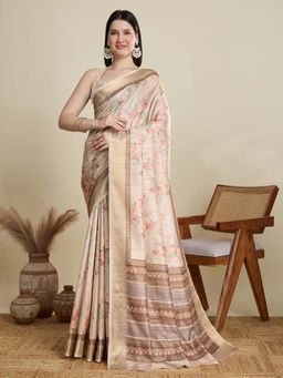 Vedant Vastram - Fancy Jacquard Bollywood Cream Saree with Unstitched Blouse