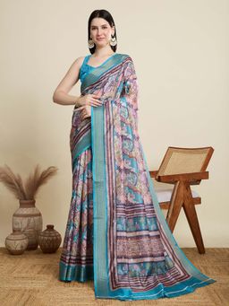 Vedant Vastram - Fancy Jacquard Bollywood Teal Saree with Unstitched Blouse
