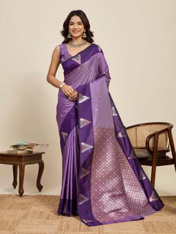 Vedant Vastram - Soft Litchi Silk Banarasi Purple Saree with Unstitched Blouse