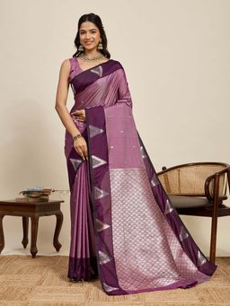 Vedant Vastram - Soft Litchi Silk Banarasi Purple Saree with Unstitched Blouse